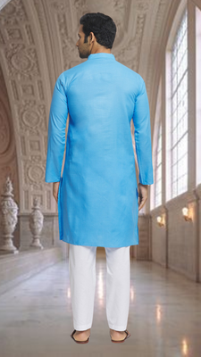 Blue art silk kurta pyjama for men's 1