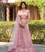 Flaher Light Pink net Embroidered Semi Stitched Lehenga Choli With Net Dupatta