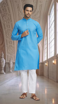 Blue art silk kurta pyjama for men's 2