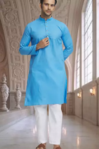 Blue art silk kurta pyjama for men's