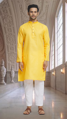 Yellow art silk kurta pyjama for men's 1