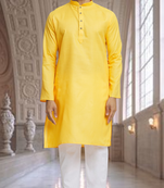 Yellow art silk kurta pyjama for men's