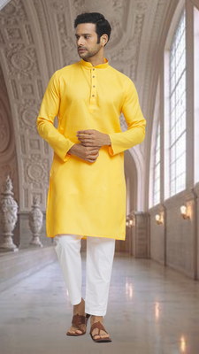 Yellow art silk kurta pyjama for men's 2
