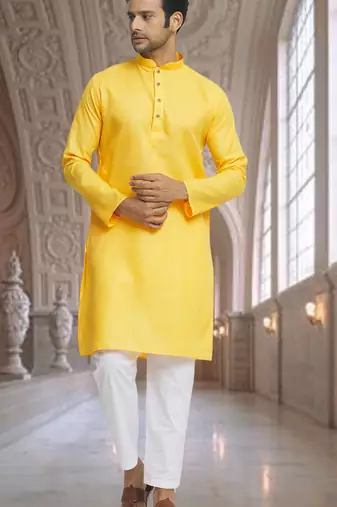 Yellow art silk kurta pyjama for men's