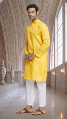 Yellow art silk kurta pyjama for men's 3