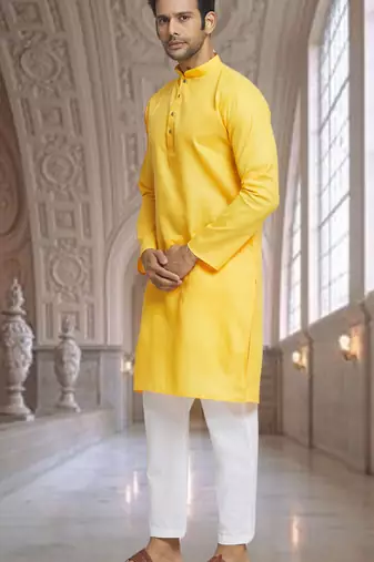Yellow art silk kurta pyjama for men's