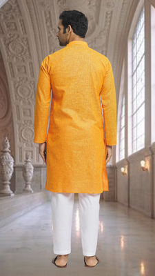Yellow art silk kurta pyjama for men's 1