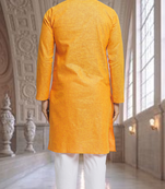 Yellow art silk kurta pyjama for men's