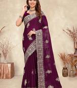 Wine coding zarkan embroidery crepe silk saree