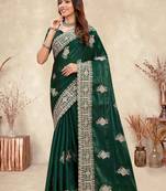 Bottle green coding zarkan embroidery crepe silk saree