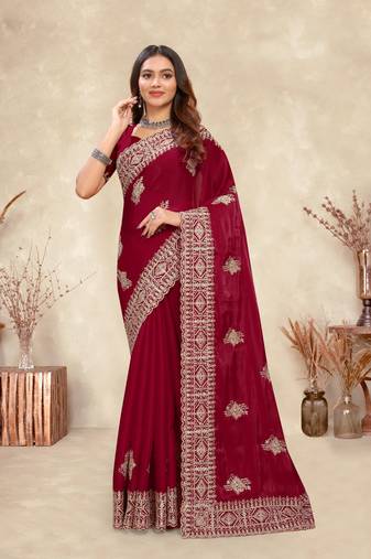 Pink coding zarkan embroidery crepe silk saree