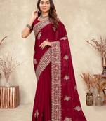 Pink coding zarkan embroidery crepe silk saree