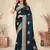 Teal blue coding zarkan embroidery crepe silk saree