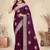 Wine coding zarkan embroidery crepe silk saree