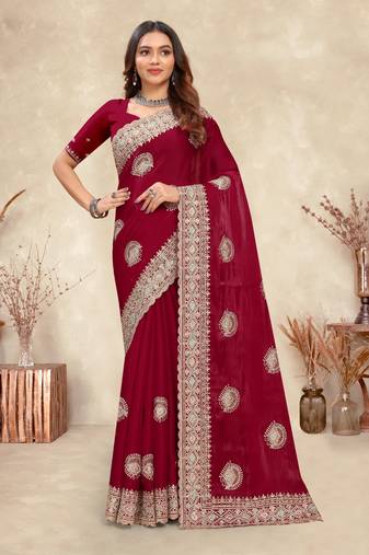 Pink coding zarkan embroidery crepe silk saree