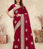 Pink coding zarkan embroidery crepe silk saree