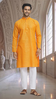Yellow art silk kurta pyjama for men's 2