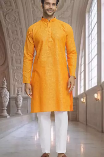 Yellow art silk kurta pyjama for men's