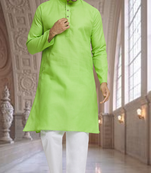 Green art silk kurta pyjama for men's