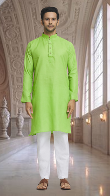Green art silk kurta pyjama for men's 2