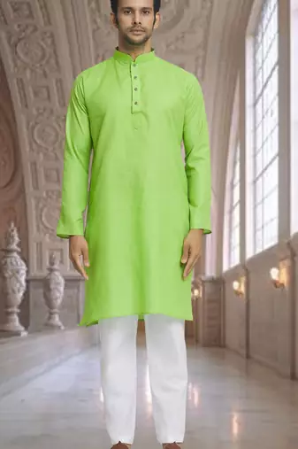Green art silk kurta pyjama for men's