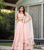 Flaher Peach Silk Embroidered Full Stitch Lehenga Choli With Net Dupatta
