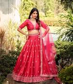 Flaher Light Pink Silk Embroidered Full Stitch Lehenga Choli With Net Dupatta
