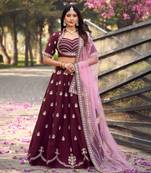 Flaher Wine Silk Embroidered Full Stitch Lehenga Choli With Net Dupatta
