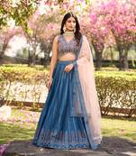 Flaher Blue Silk Embroidered Full Stitch Lehenga Choli With Net Dupatta