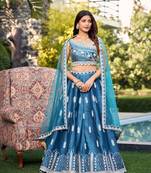 Flaher Blue Silk Embroidered Full Stitch Lehenga Choli With Net Dupatta