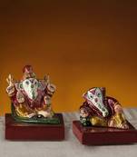 Miniature Enamelled Metal Hand Painted Ganesh Murti Set