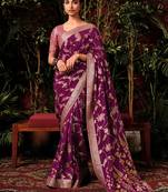 Dark purple colour viscose dola silk zari woven saree with blouse