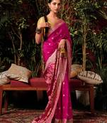 Magenta colour viscose dola silk zari woven saree with blouse
