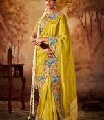 Mustard colour Faux kanjivaram banarasi silk woven saree with blouse