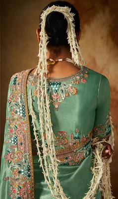 Sea green colour Faux kanjivaram banarasi silk woven saree with blouse 4