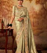 Dark beige colour Faux kanjivaram banarasi silk woven saree with blouse