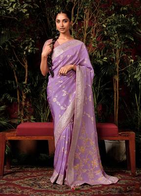 Lavender colour viscose dola silk zari woven saree with blouse 1
