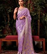 Lavender colour viscose dola silk zari woven saree with blouse