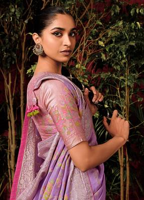 Lavender colour viscose dola silk zari woven saree with blouse 2