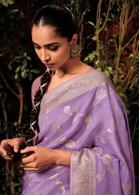 Lavender colour viscose dola silk zari woven saree with blouse 3
