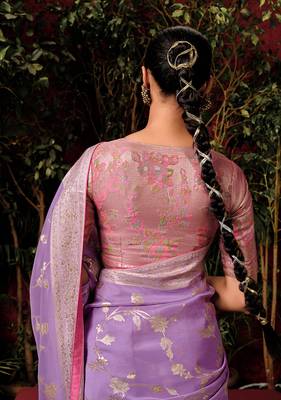 Lavender colour viscose dola silk zari woven saree with blouse 4