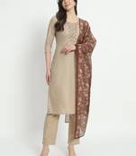 Beige colour embroidery viscose party wear kurta set