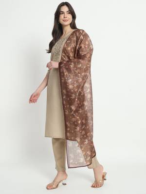 Beige colour embroidery viscose party wear kurta set 2