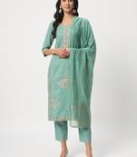 Sea green colour embroidery viscose party wear kurta set