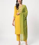 Yellow colour embroidery viscose party wear kurta set
