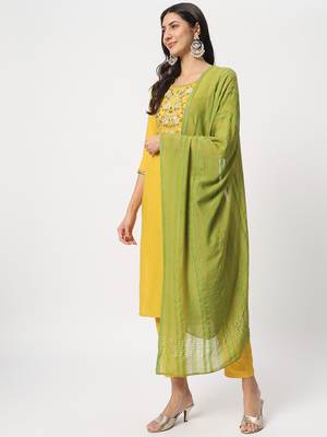 Yellow colour embroidery viscose party wear kurta set 2