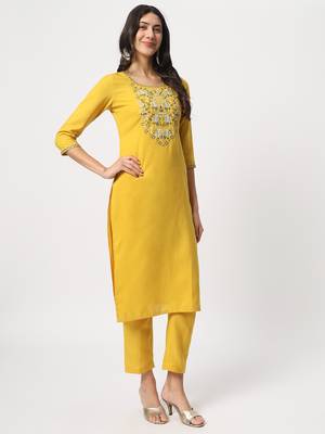 Yellow colour embroidery viscose party wear kurta set 3
