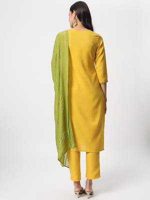 Yellow colour embroidery viscose party wear kurta set 4