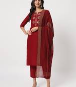 Maroon colour embroidery viscose party wear kurta set