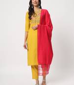 Yellow colour embroidery viscose party wear kurta set